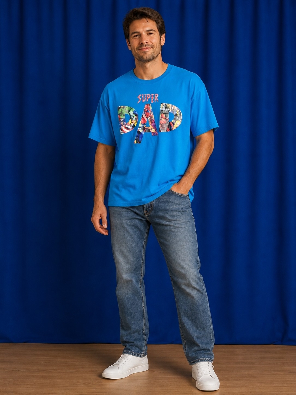 Bright Blue Marvel "SUPER DAD" Graphic Tee Size 2XL